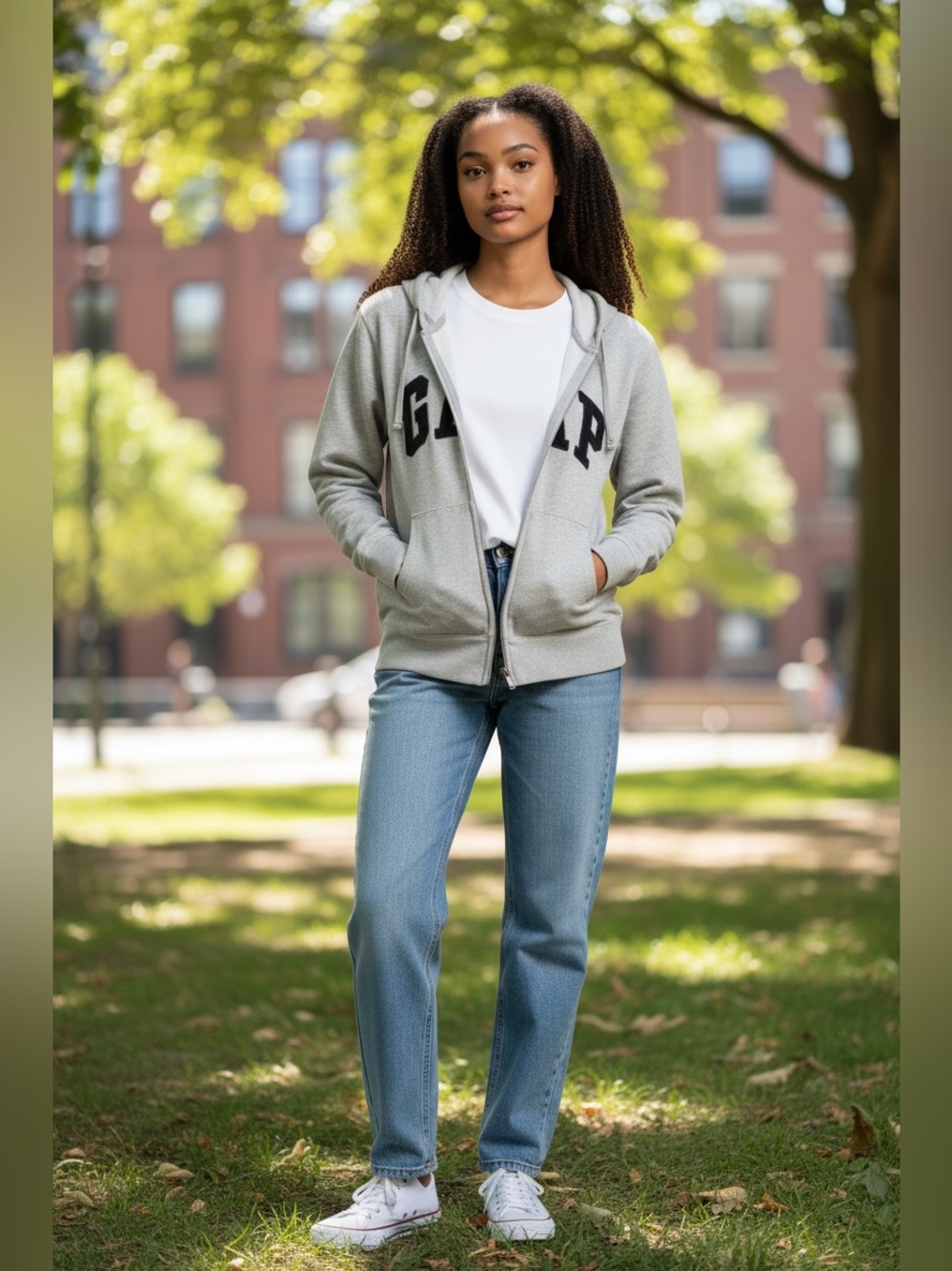 GAP Light Gray Hoodie with Black Logo Tag